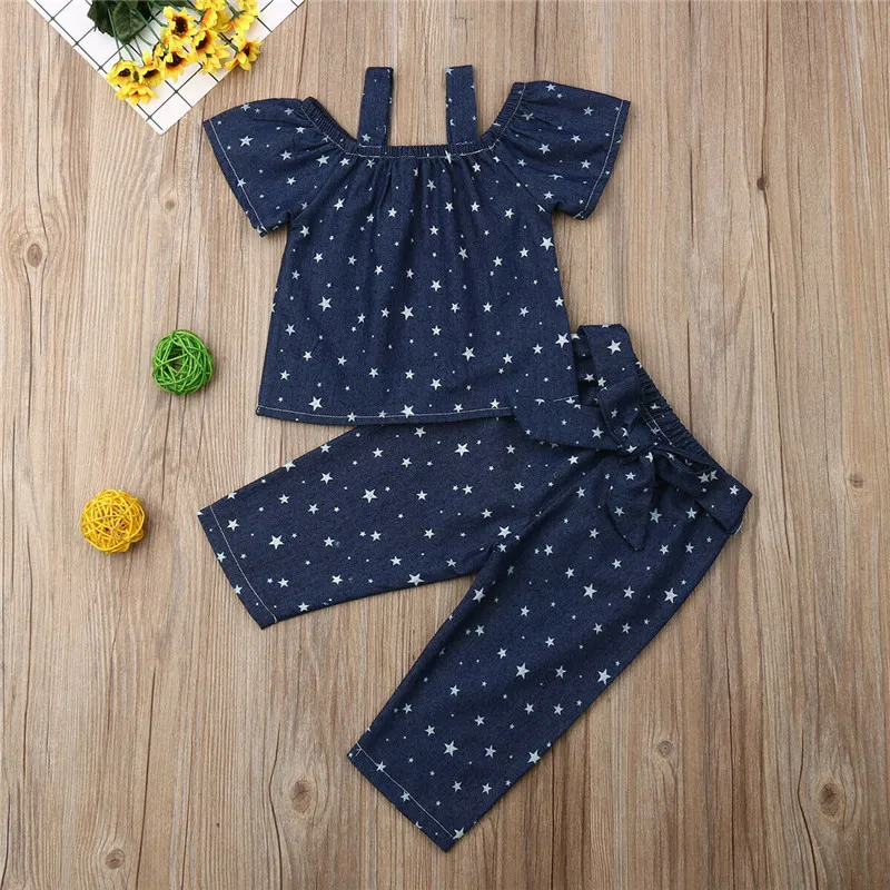 Комплект летней одежды из 2 предметов для маленьких девочек милый топ с открытыми
