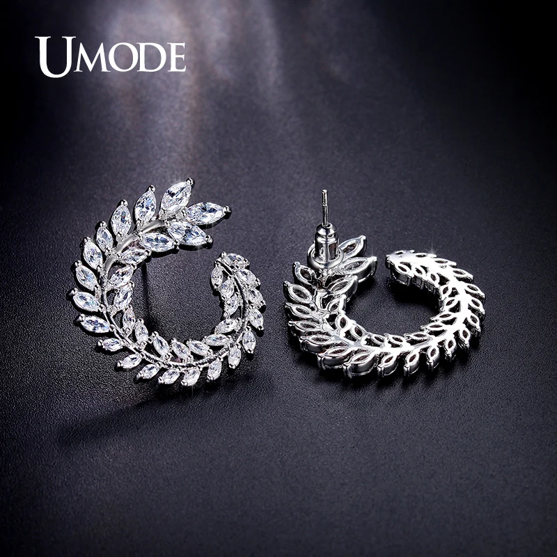 Женские серьги-гвоздики с кристаллами UMODE модные серьги белого и золотого цвета