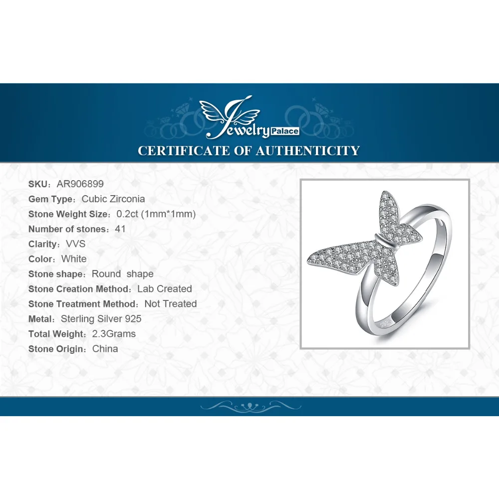 JewelryPalace Геометрическая асимметрия бабочка кубического циркония обещание кольцо 925 пробы серебряные кольца для женщин Подарки ювелирные украшения