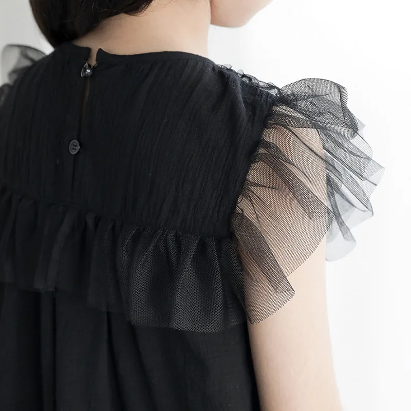 kids girls summer lace tulle princess party Frocks fashion children clothing Kids black ruffle dress For 3 4 6 8 10 12 14 yrs | Детская
