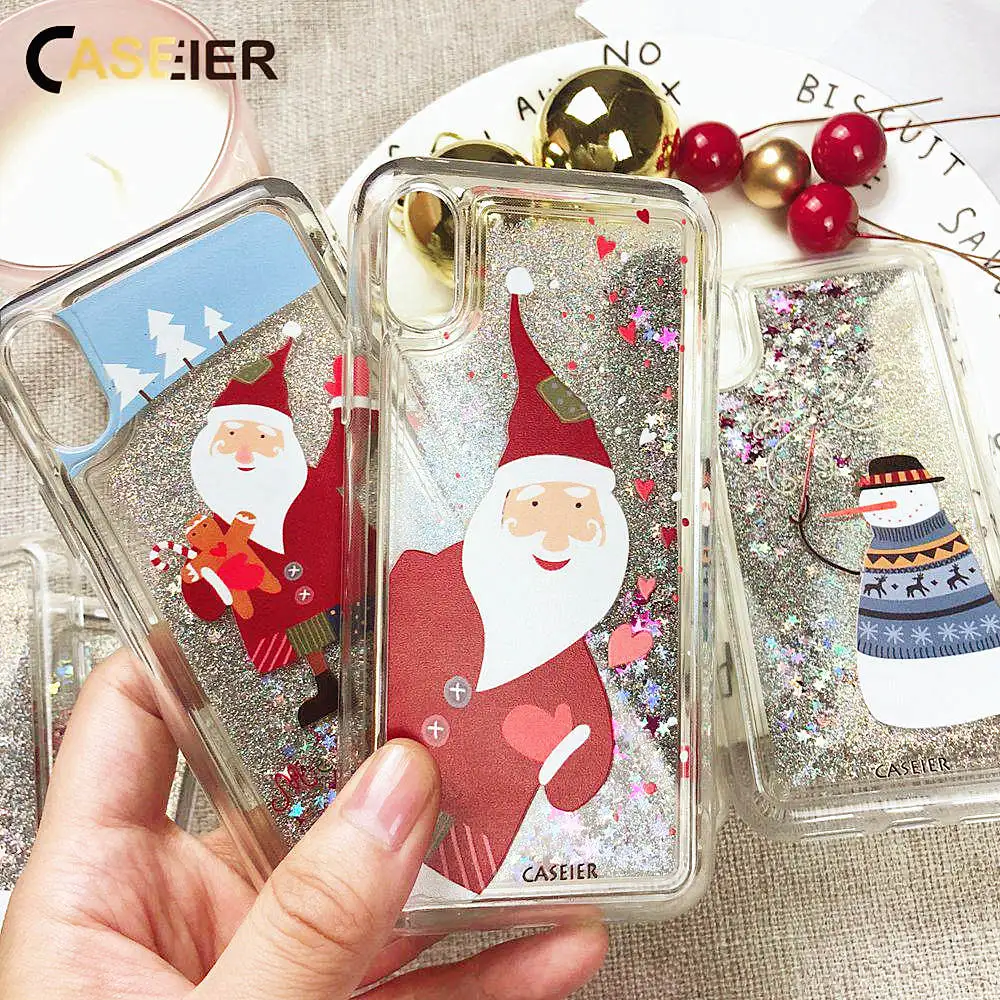 CASEIER Блестящий Рождественский чехол для iPhone 6 6S 7 8 Plus X XS Max XR Жесткий ПК с песком 5 5S