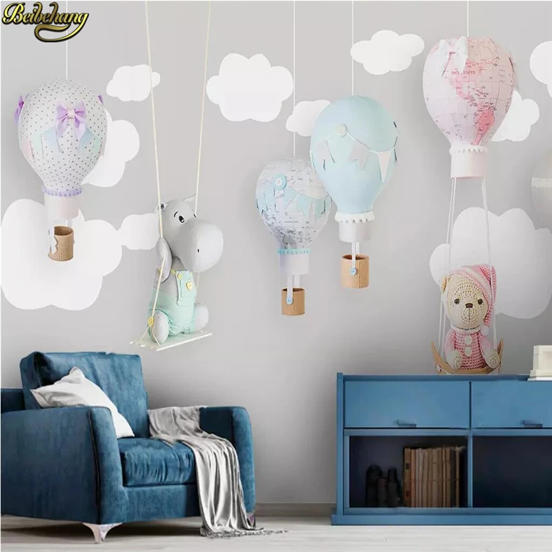Beibehang заказ фото Nordic минималистичный мультфильм животных обои с воздушным шаром для детской комнаты задний план обои Гостиная