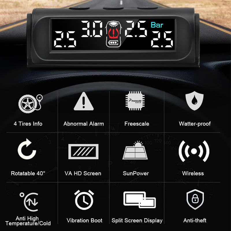 Junsun Smart TPMS система контроля давления в шинах Беспроводная Солнечная энергия HD