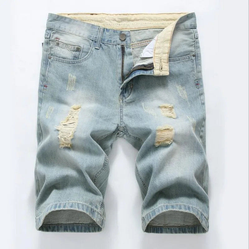 Мужские джинсовые шорты с карманами Летние повседневные облегающие из денима