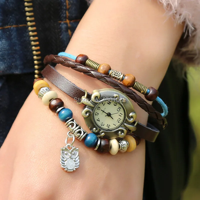 2015 new hot selling retro leather bracelet watch Low cost supply of pure accessories|bracelet weapon|watch standbracelet |