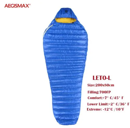 LETO-L-Blue Новинка AEGISMAX прибытие LETO спальный мешок водоотталкивающий белый гусиный пух Мумия Сверхлегкий Сращивание Туризм Кемпинг 700FP - Цвет: LETO-L-Blue