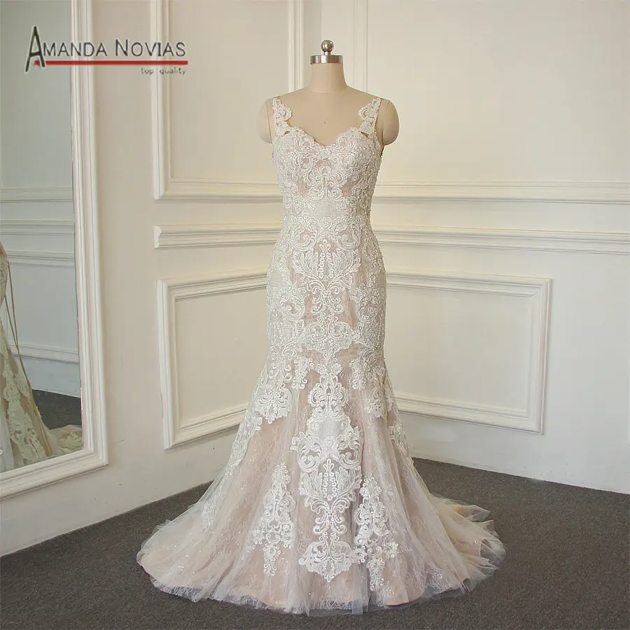 Свадебное платье Русалка цвета шампанского 2019 с жемчугом|mermaid wedding dresses|wedding