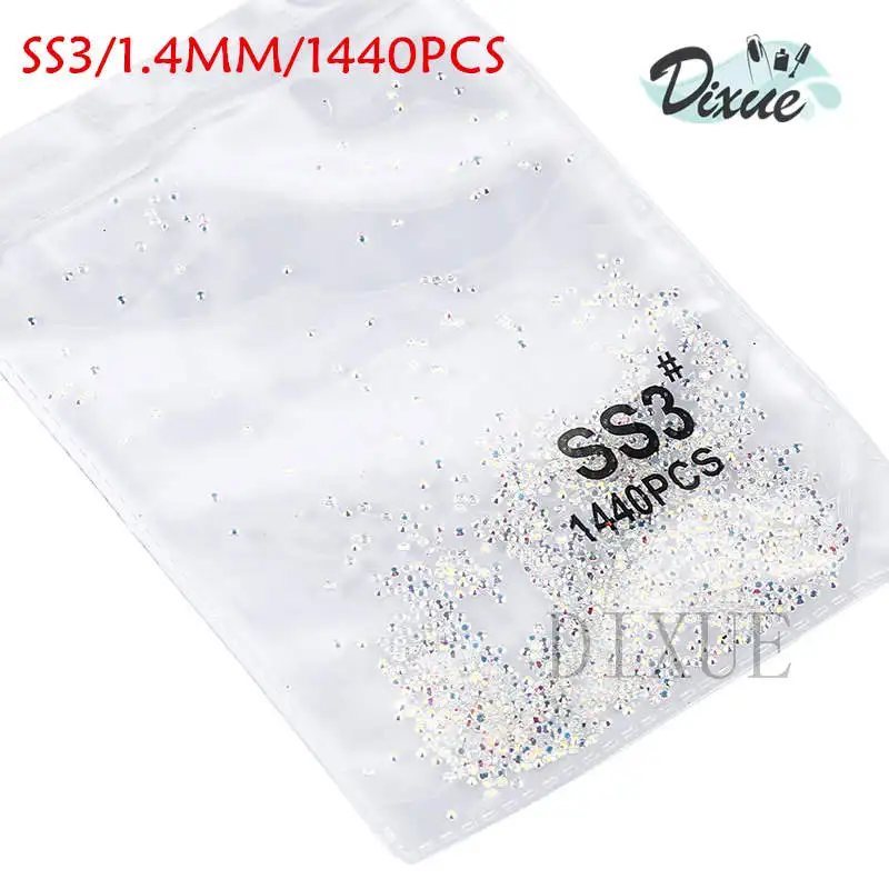 clear AB SS3 1440PCS SS3-ss8, 1440 шт, прозрачные Стразы AB gold flack, 3D, без горячей фиксации, плоские с оборота, для украшения ногтей, плоские с оборота Стразы для одежды 073 - Цвет: clear AB SS3 1440PCS