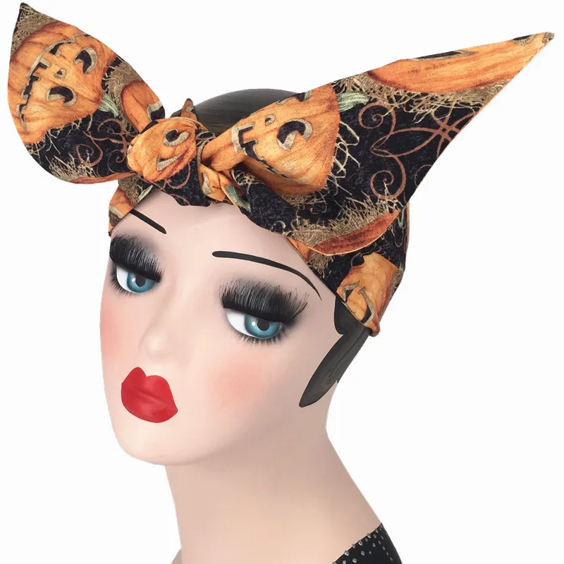 Тюрбан с принтом тыквы на Хэллоуин рокабилли повязка голову бандажом бандажный