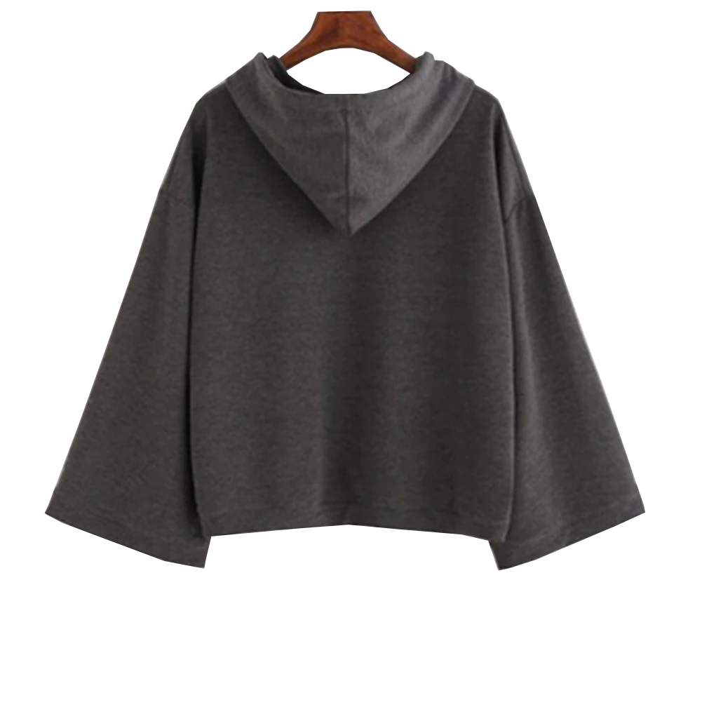 

Korean Style Funny Women Hoodies Long Sleeves Gray Letter Print Hooded Sweatshirt Pullovers
