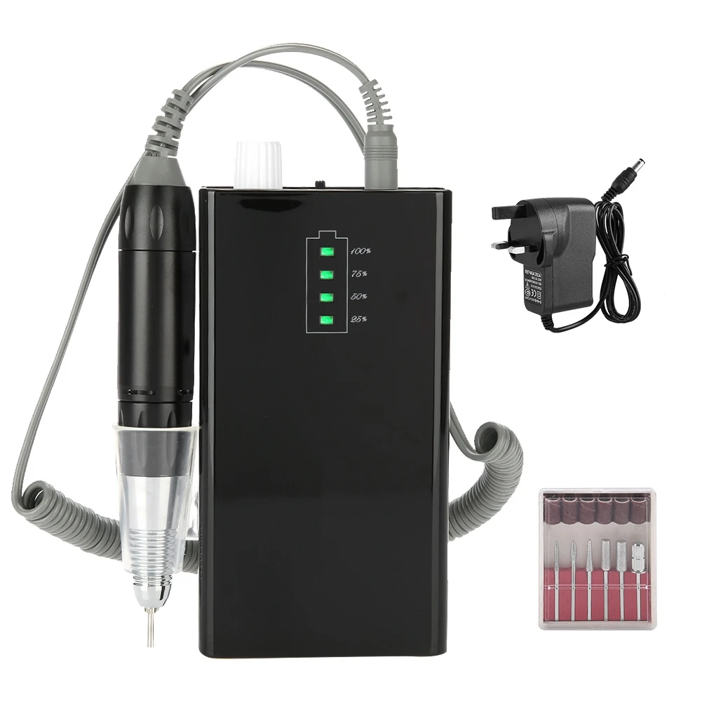 UK Plug 30 Вт 30000 об./мин. Professional электрический ногтей сверлильный станок пилки для маникюра, педикюра Инструменты комплект полировщик Cordless шлифовальный станок - Цвет: UK Plug