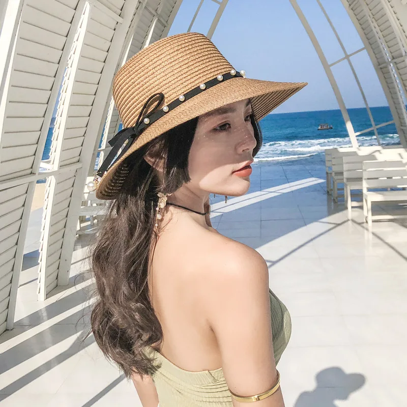 2018 new spring and summer sunscreen sun hat ladies along the pearl straw Korean beach UV cap | Аксессуары для одежды