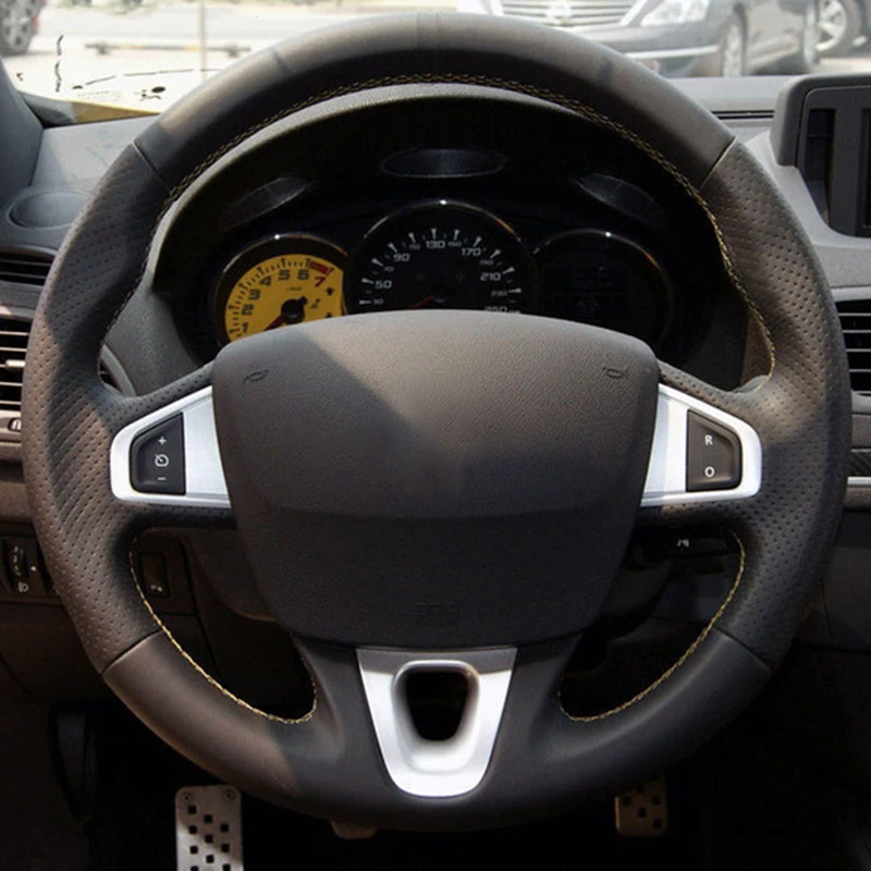Черная искусственная кожа Чехол рулевого колеса автомобиля для Renault Megane 3 2009 2014