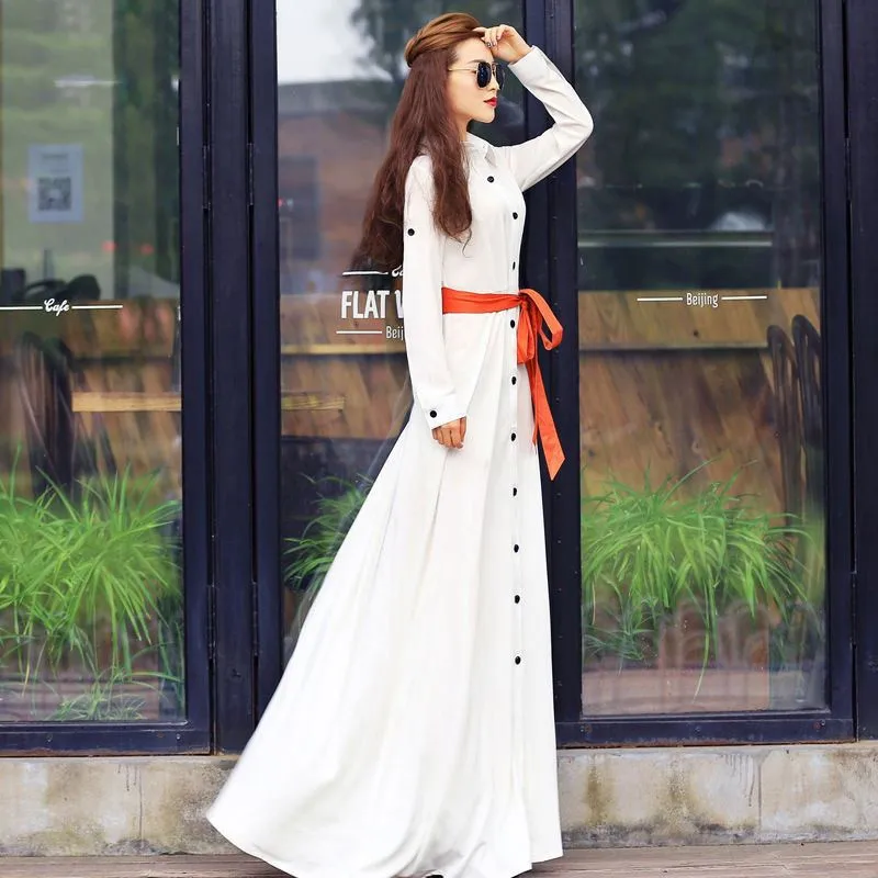

2020 Women New Spring Sexy Long Shirt Dress Party Casual Work Elegant Dresses Female Long Belt Slim Floor Length Vestidos Z98