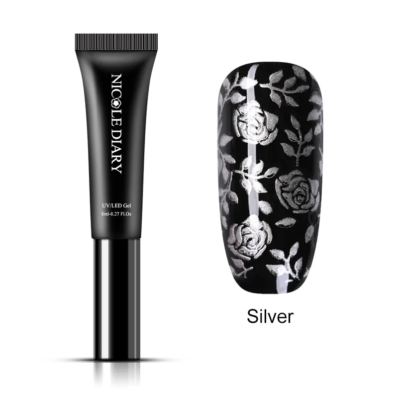 Silver NICOLE DIARY 8 мл Золотой Серебряный ноготь штамповка Гель-лак набор постоянный УФ лак лампа Led Гель-лак штамп для дизайна ногтей искусство праймер - Цвет: Silver