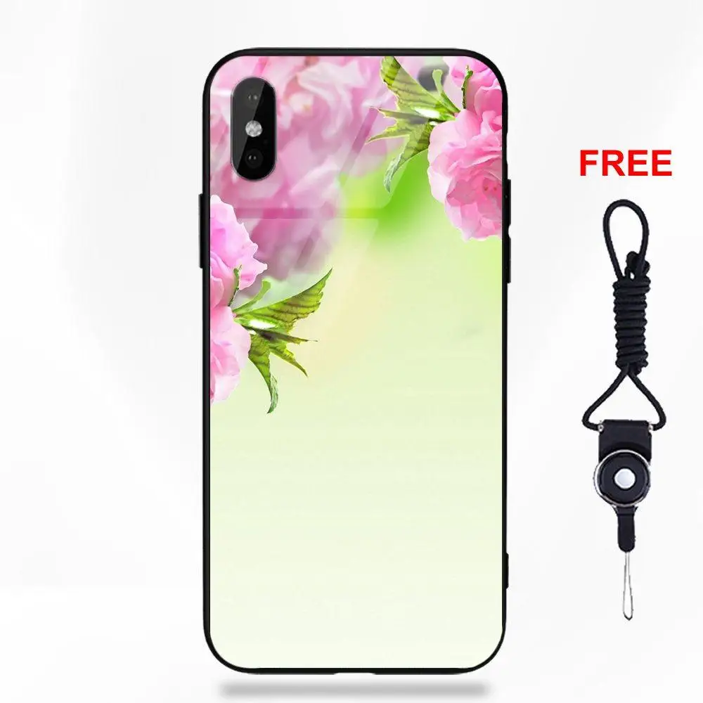 Soft TPU Frame+Tempered Glass Covers For Apple iPhone 5 5C 5S SE 6 6S 7 8 Plus X XS Max XR Art Peony Flower Beautiful Flowers | Мобильные