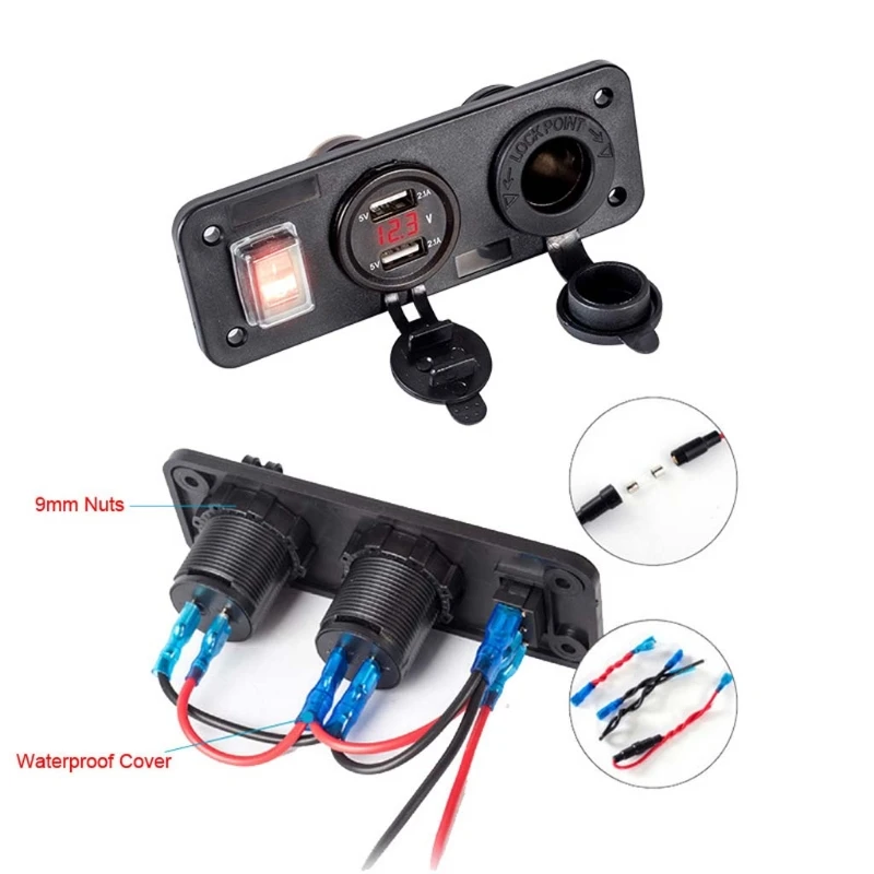 R Автомобиль Лодка Грузовик 12V 24V с 2 портами(стандарт Зарядное устройство переключатель вольтметра гнездо для автомобильного прикуривателя - Цвет: R