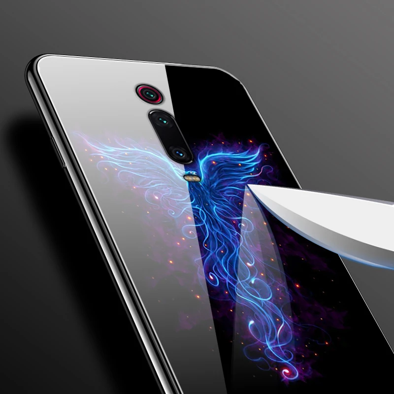 Чехол для Xiaomi Redmi K20 жесткий чехол с закаленным окрашенным стеклом задний бампер