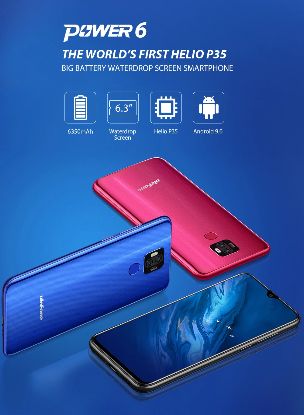 Ulefone power 6 Смартфон Android 9,0 Helio P35 Восьмиядерный 6350 мАч 6," 4 Гб 64 Гб 16 МП распознавание лица NFC 4G мобильные телефоны