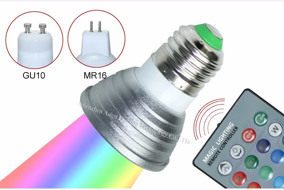 Светодиодный точечный светильник 16 цветов RGB E27/GU10 AC: 86-265V MR16 DC: 12V RGB цветной светодиодный светильник 3W освещение+ 24 ключа ИК пульт дистанционного управления