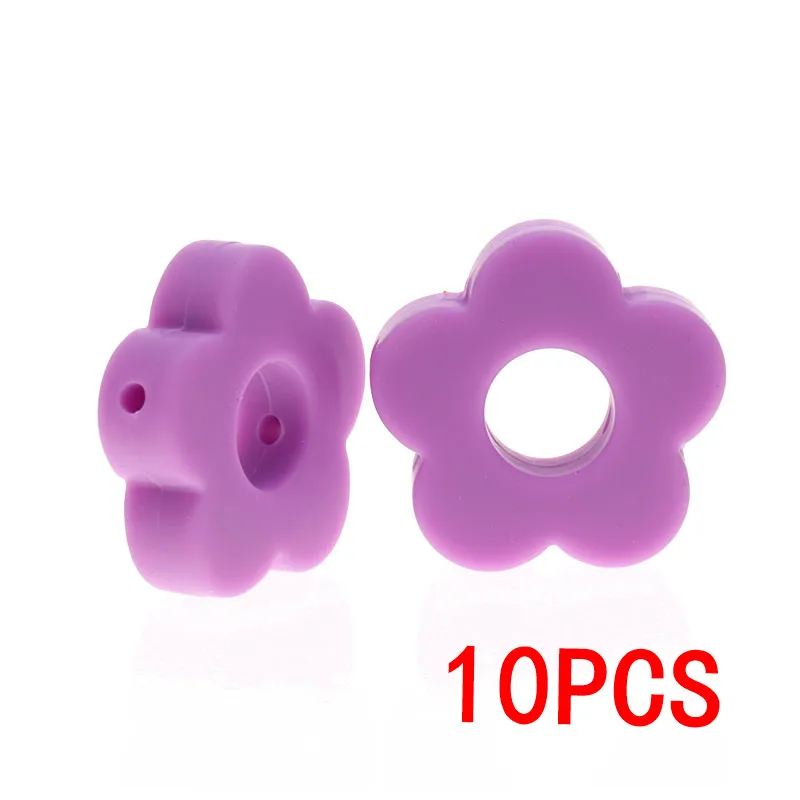 F 03 Mediun Purple 10 шт., цветок, силиконовый прорезыватель, бусины, BPA бесплатно, Бабочка, Детская соска, цепочка, держатель, аксессуары, сделай сам, младенческое кусающееся ожерелье с резьбой - Цвет: F 03 Mediun Purple