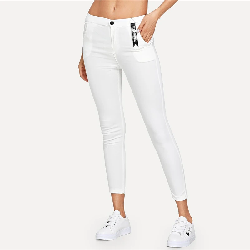 Dotfashion/белые однотонные обтягивающие джинсы с карманами женские Осенние повседневные брюки женская одежда корейский стиль простые брюки с низкой талией