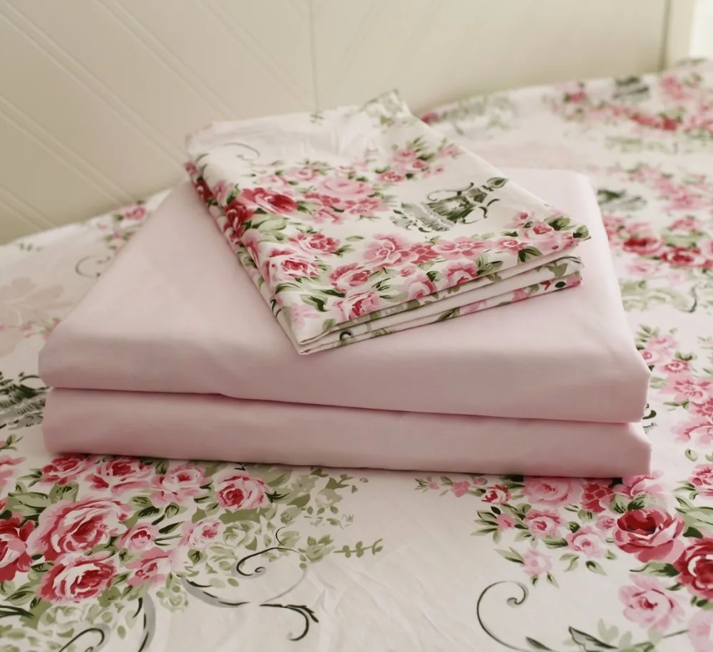 FADFAY Cotton Rose Floral Print Bedding Sheet Sets 4-Piece California King Size Shabby Flat With Pillow Cases Bed Set | Дом и сад
