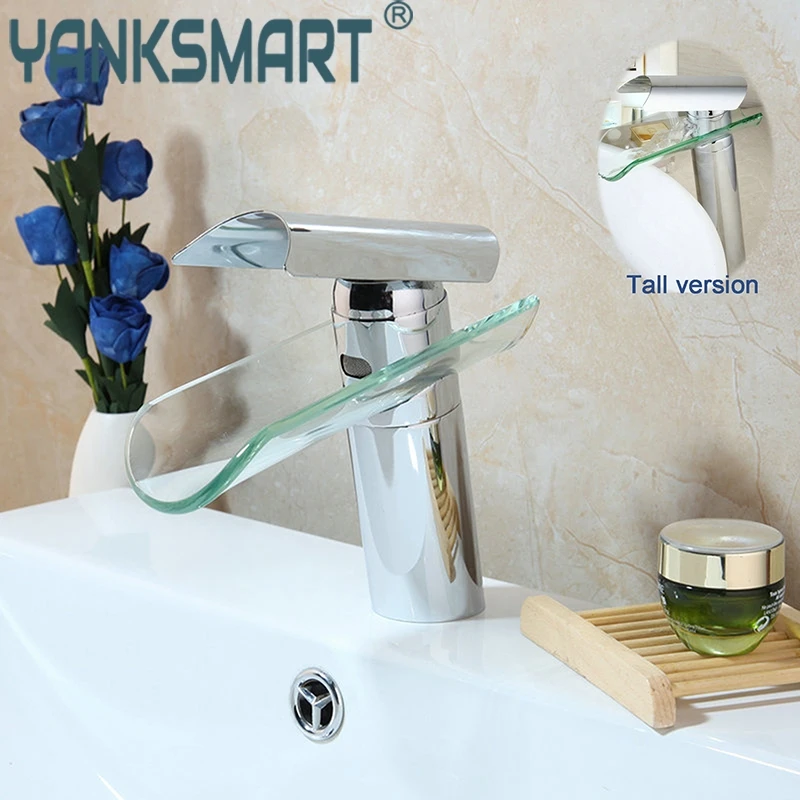 

Bathroom waterfall faucet Washbasin Glass Faucet Waterfall Glass Bathroom Basin Chrome Tap Sink Faucet Two Chioce for Bathroom