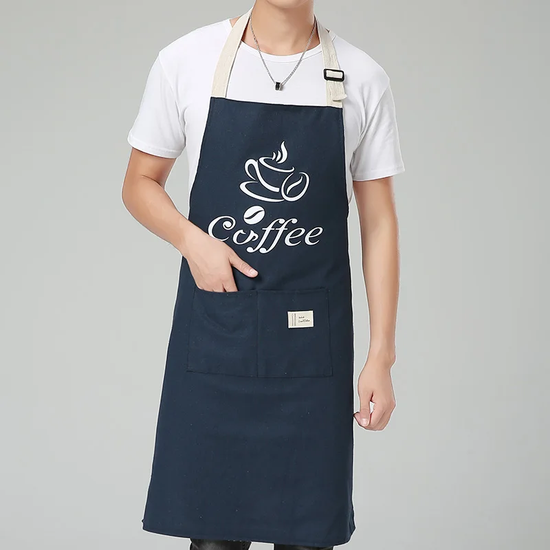 Navy Blue Хит, двойной плотный хлопковый льняной Мужской фартук для кухни, для официанта, для приготовления пищи, креативный фартук для шеф-повара, для выпечки, с карманами, нагрудник, высококлассный Мужской фартук - Цвет: Navy Blue