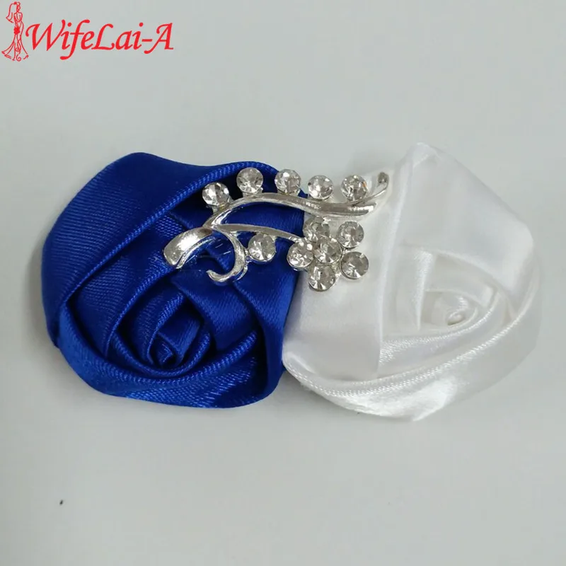 WifeLai-Королевский Синий Белый Свадебные корсажи бутоньерки Жених Свадебный