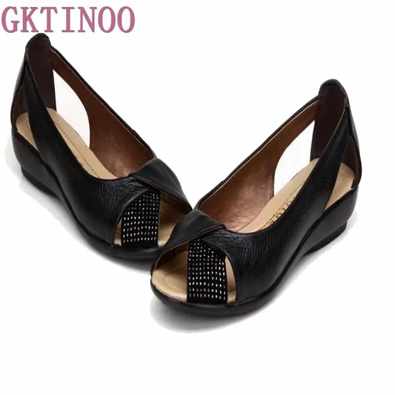 

Plus size(35-43)New 2021 summer shoes women genuine leather casual wedges shoes sandals women's pumps women sandals for women