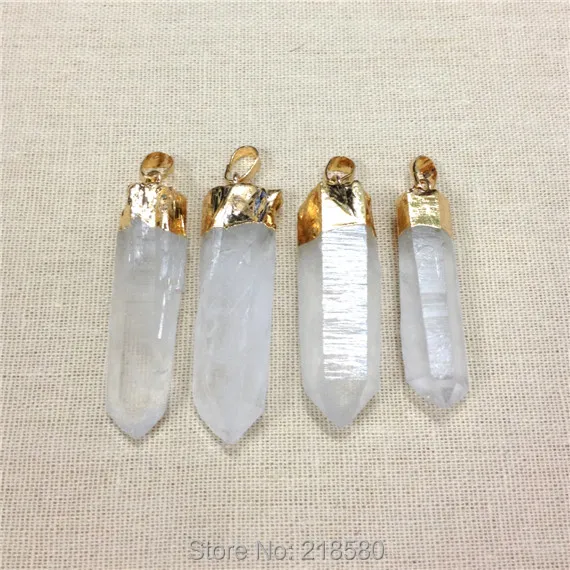 

Healing Crystal Clear Quartz Hexagon Point Pendant Silver or Gold Electroplated PM16207