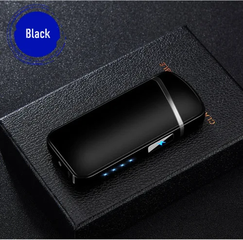 Black Brush Пальчиковая двойная дуговая зажигалка с дисплеем батареи электрическая зажигалка для сигарет металлическая ветрозащитная usb-зажигалка электронные гаджеты - Цвет: Black Brush