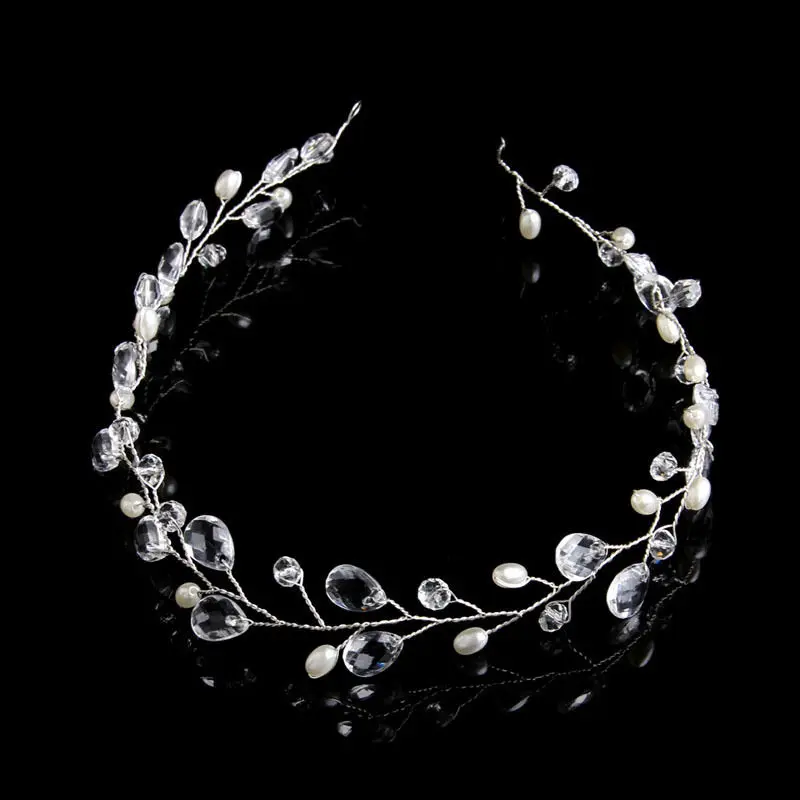

Vintage Faux Crystal Pearl Tiara Drop Bridal Headband Wedding Hair Accessories