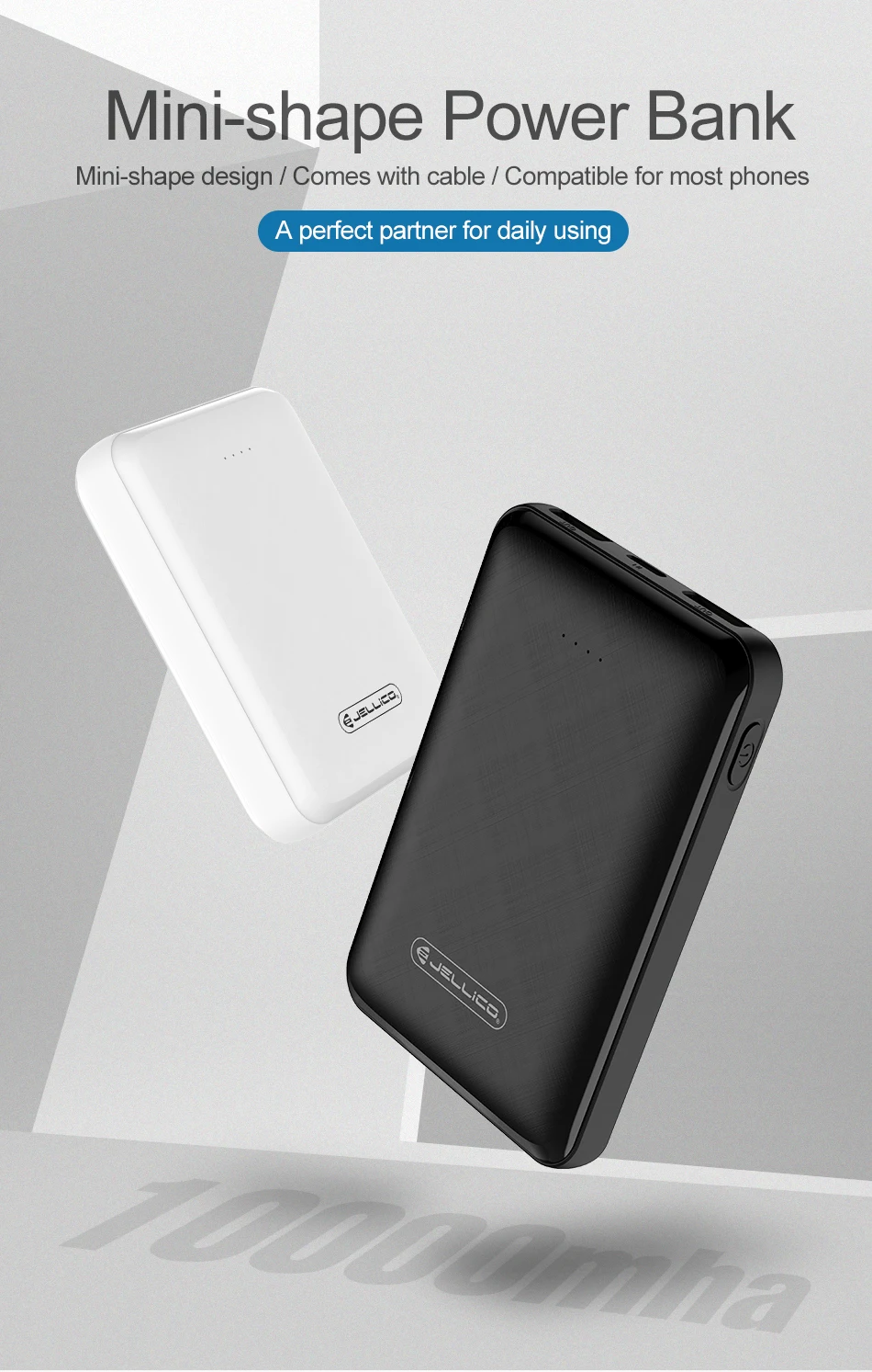 Jellico, мини внешний аккумулятор, двойной USB, 10000 мА/ч, внешний аккумулятор для мобильного телефона, для iPhone X, портативное зарядное устройство, мини внешний аккумулятор для samsung