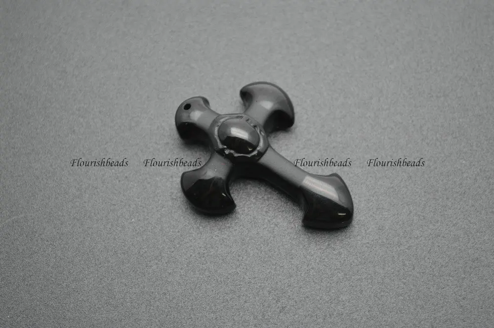 

Natural Black Obsidian 35x45mm Cross Shape Stone Pendant