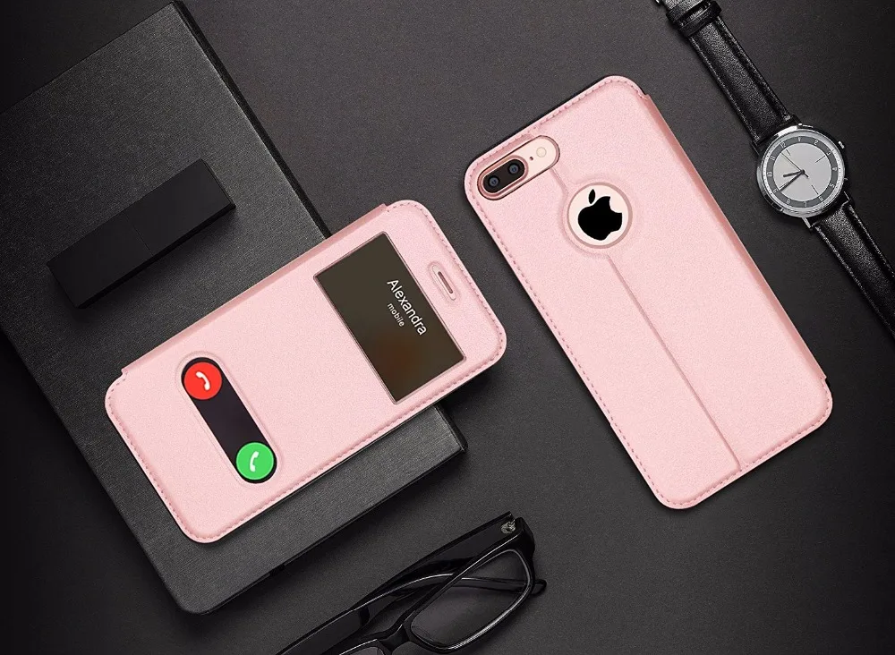 Чехол-книжка из искусственной кожи для iPhone 7, 8 Plus, Роскошный чехол для телефона с окошком и подставкой, чехол с магнитной застежкой для iPhone 7, силиконовый чехол