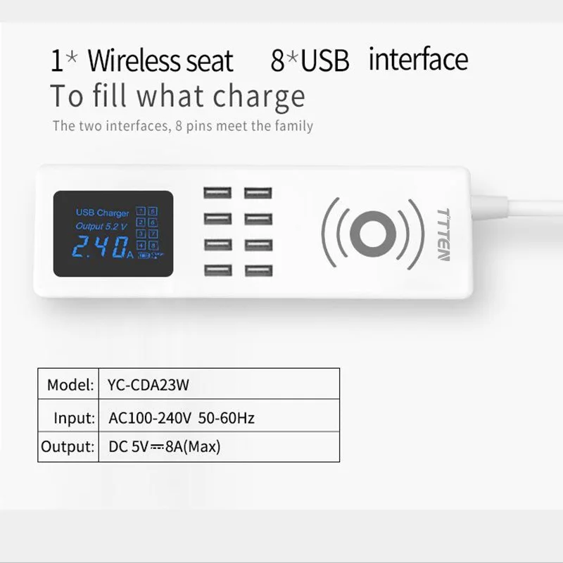 TTTEN QI Беспроводной USB Зарядное устройство 8 мобильного телефона s Smart светодиодный