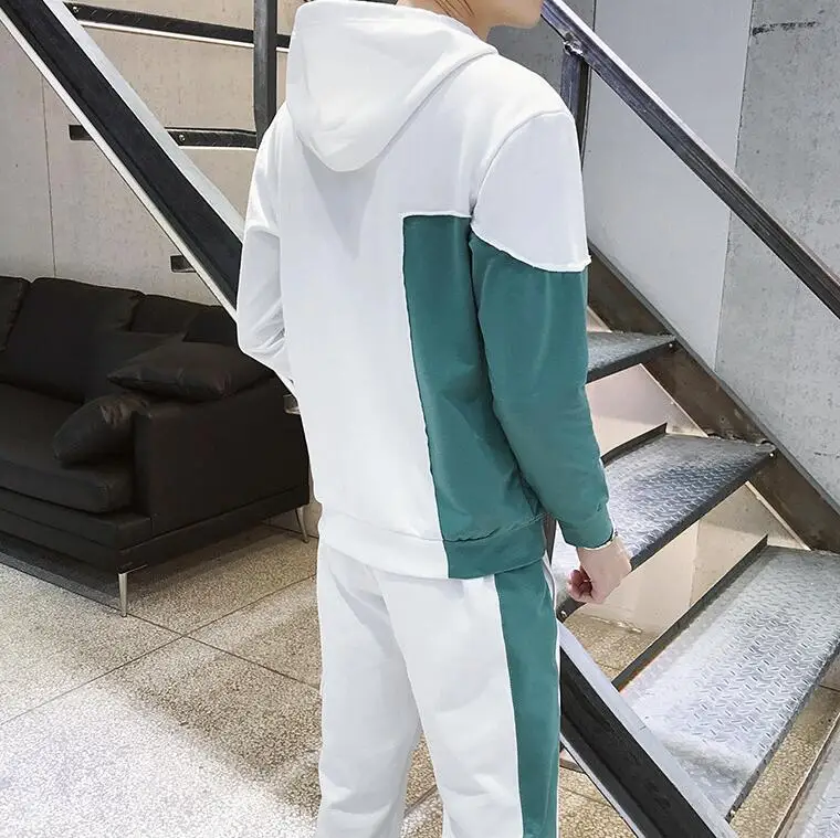 

Rlyaeiz High Quality Tracksuit Men 2019 Spring Autumn Casual Color Patchwork Hoodies + Pants Two Pieces Set Male Sporting Suits