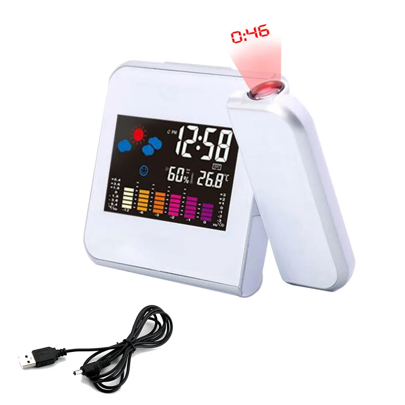 Hot Digital LCD Projection LED Display Alarm Clock Weather Snooze Function Temperature Thermometer Humidity Table Decor | Дом и сад