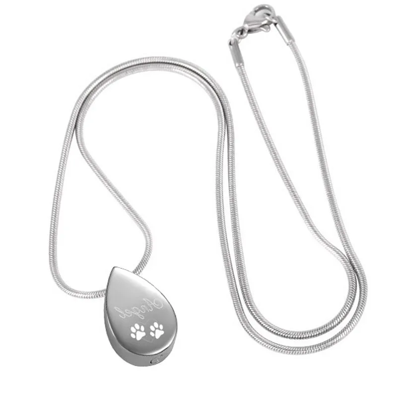 

XWJ8029 Double Paws Printed Angel Engraving Stainless Steel Cremation Urn Pendant Teardrop Ashes Necklace Stainless Steel
