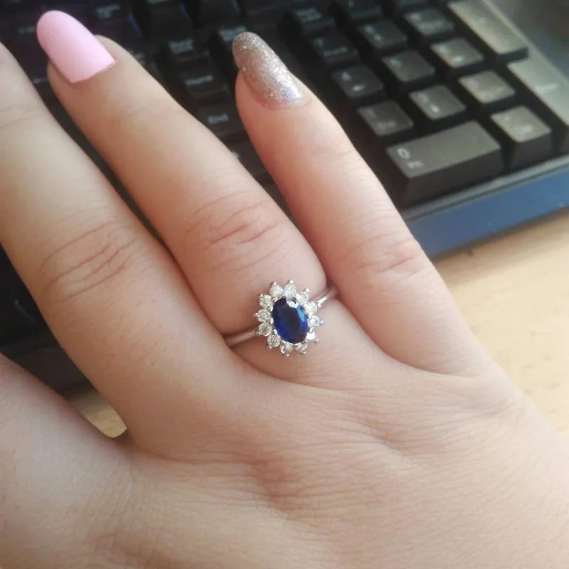 Принцесса Диана Вильям Кейт Миддлтон 1.88ct создан Синий Камень Обручальное кольцо для женщин