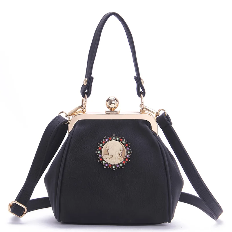 women bag black Классические винтажные матовые кожаные сумки с замком в форме поцелуя, клатч, женские сумки через плечо, женские сумки - Цвет: women bag black