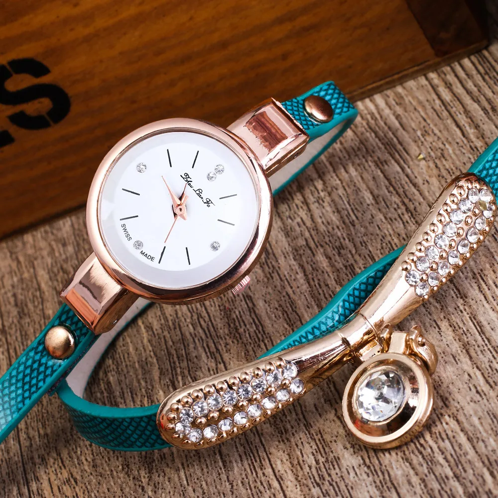 Женские часы браслет с подвеской кожаные Аналоговые кварцевые наручные со