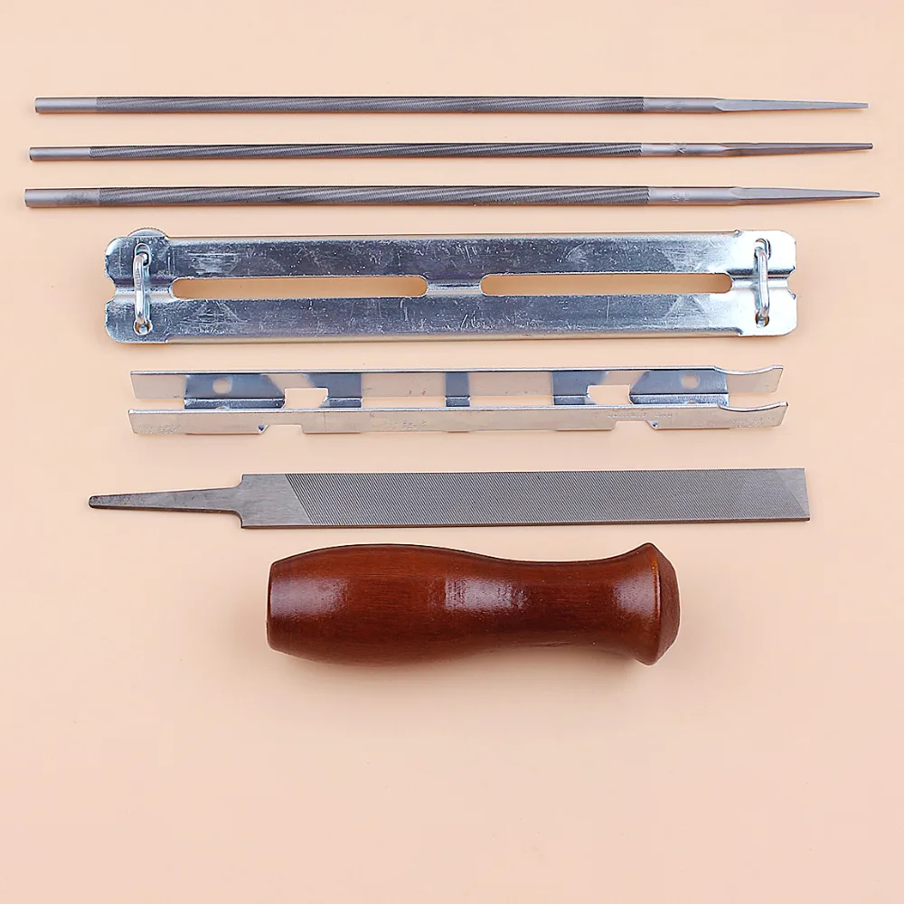 7pcs/set Chainsaw Chain Sharpening Filing File Kit 4mm 4.8mm 5.5mm File for Stihl 3/8".325".404" Chain Files Wooden Holder Set