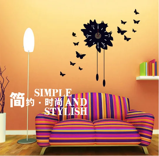 Европейский стиль минималистичный черный узор бабочки дизайн настенные часы