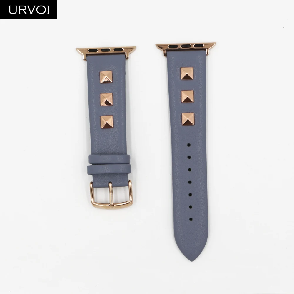 Blue URVOI Шипованный ремешок для apple watch series 5 4 3 2 1 Swift кожаный ремешок rockstud для iWatch наручные часы в стиле панк ручной работы дизайн - Цвет ремешка: Blue