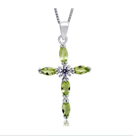 

natural green peridot Pendant natural olivine Exquisite mysterious energy cross pendant 925 sterling silver Women party jewelry