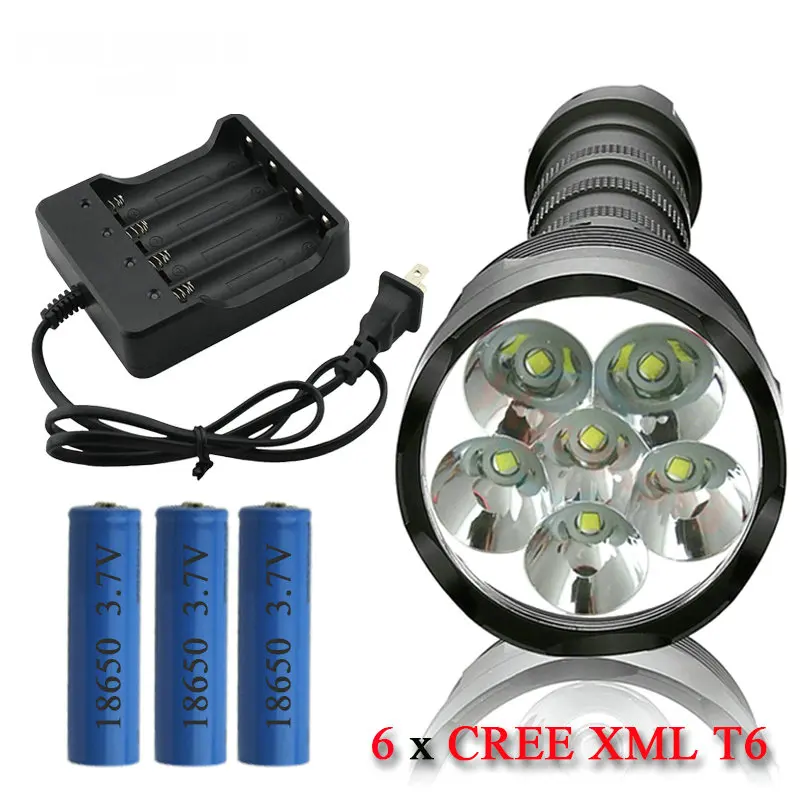 6T6 мощный светодиодный фонарик CREE XML T6 светодиодные лампы Водонепроницаемый 18650 аккумуляторная батарея