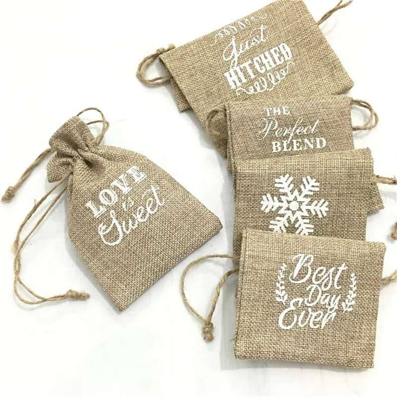 

5 pieces Vintage Burlap Jute Sacks Weddings Party Favor Drawstrings Gift Bags Wrapping AA8060